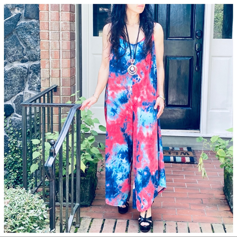 CHIC TIE DYE PRINT CAMI JUMPSUIT WITH SIDE POCKETS - Picture 10 of 10